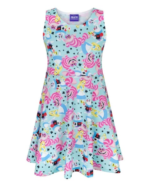Disney Alice in Wonderland Blue Short Sleeve Skater Dress (Girls) Carousel 1