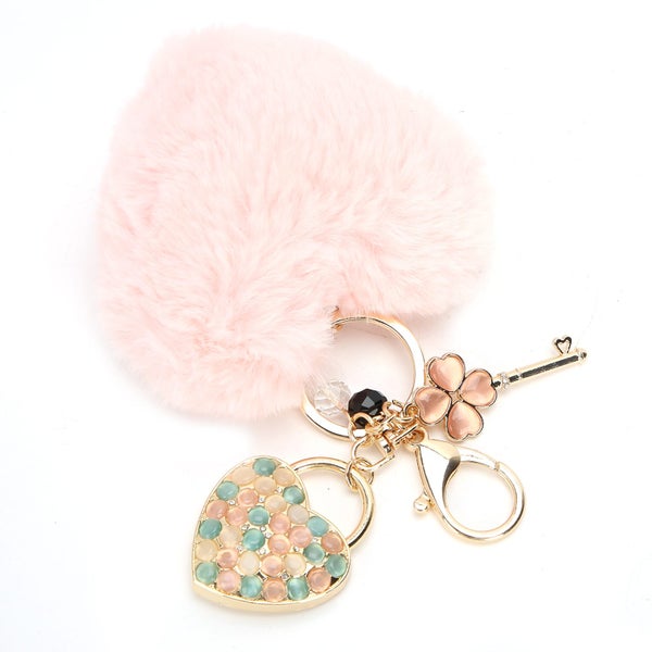 handbag decorations Heart Shaped Fluffy Plush Ball Keychain Pendant Handbag Carousel 1