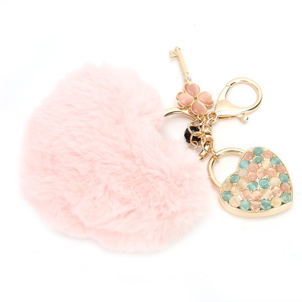 handbag decorations Heart Shaped Fluffy Plush Ball Keychain Pendant Handbag Carousel 2