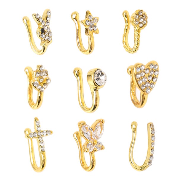 no piercing nose clip kit 9 Pcs Fake Nose Rings Shiny Fashionable No Piercing Carousel 8