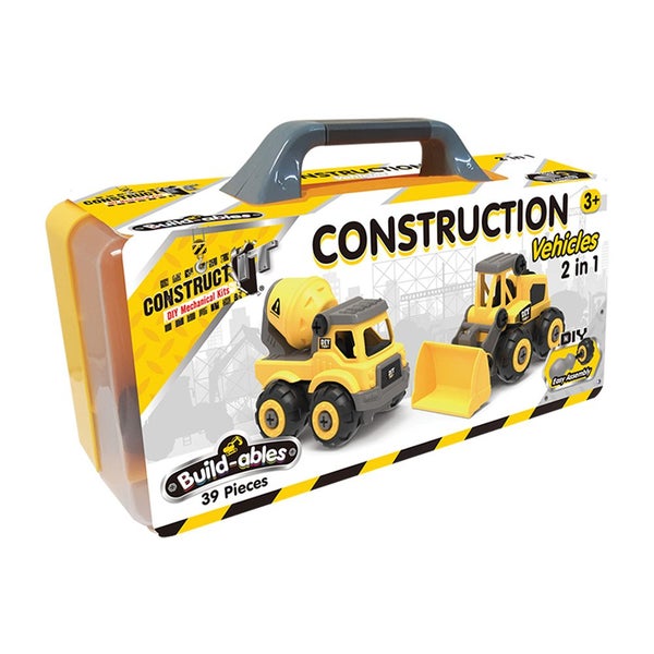 39pc Construct IT Buildables 2-in-1 Construction Truck Set w Case Kids 3+ Yellow Carousel 1