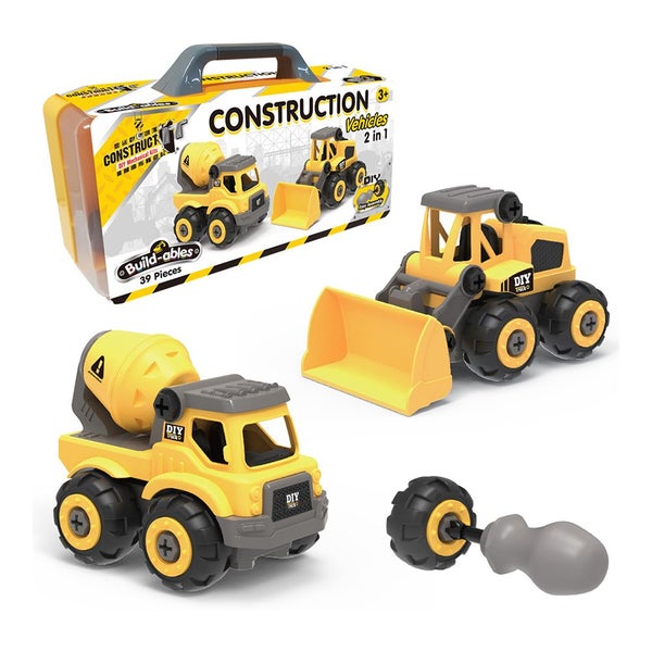 39pc Construct IT Buildables 2-in-1 Construction Truck Set w Case Kids 3+ Yellow Carousel 8