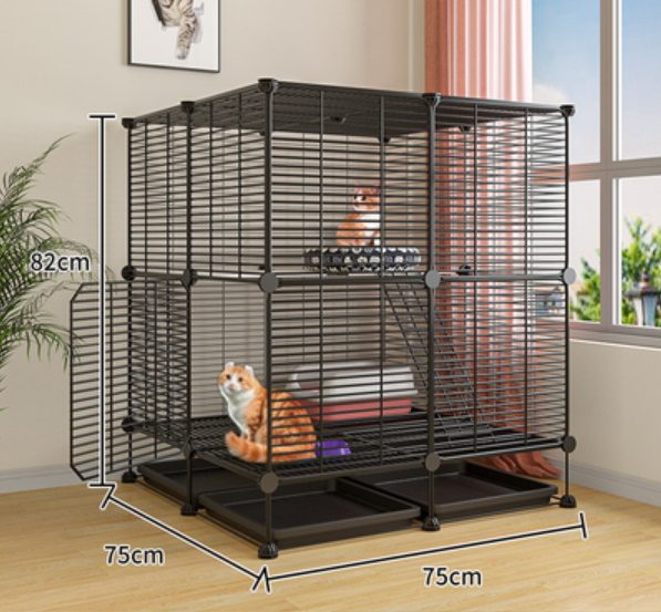 DIY Cage 2 Level for Cat, Rabbit or Guinea Pig Black with Trays Carousel 1