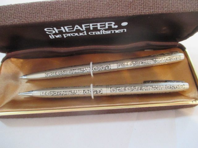 SHAEFFER SILVER PEN / PENCIL SET. CASED Carousel 2