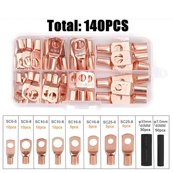 140PCS Battery Copper Cable Lugs Crimp Ring Terminals Electrical Wire Connectors Carousel 1