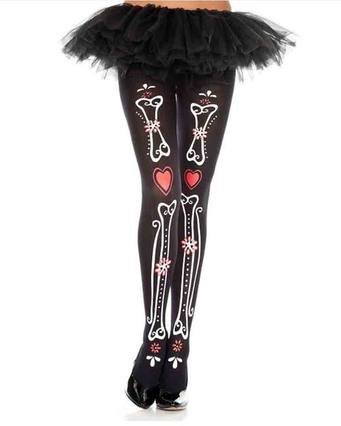 Bone and Heart Print Pantyhose Carousel 1