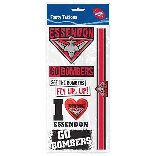 Essendon Bombers AFL Temporary TATTOO Sheet Carousel 1