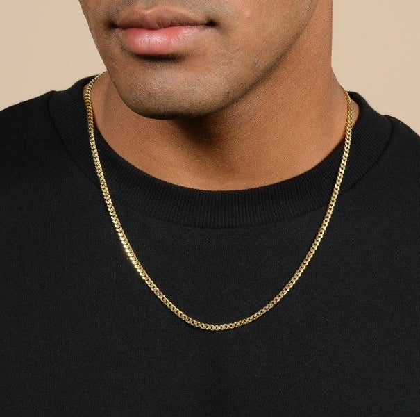 Men's Titanium 3MM Solid Cuban Link Chain in 14k Gold - SALE! Carousel 2