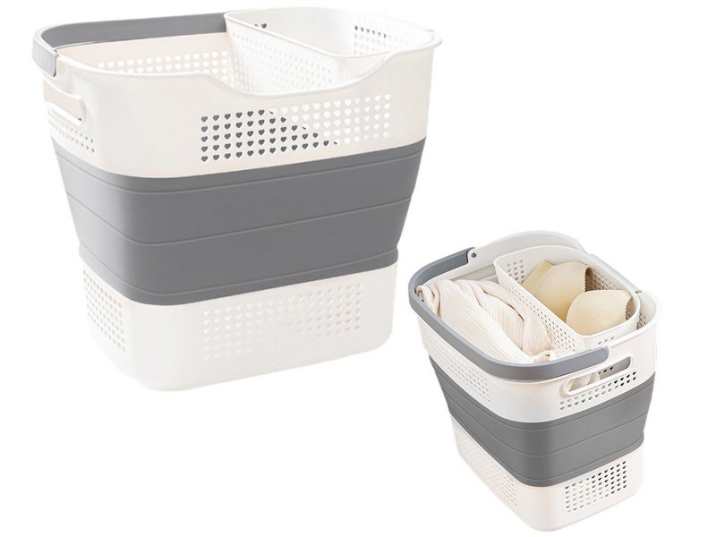 35L Collapsible Laundry Basket Clothes Washing Organizer Bin Grey Carousel 1