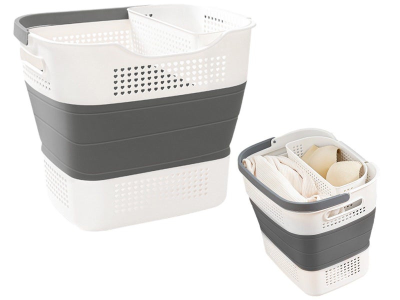 35L Collapsible Laundry Basket Clothes Washing Organizer Bin Dark Grey Carousel 1