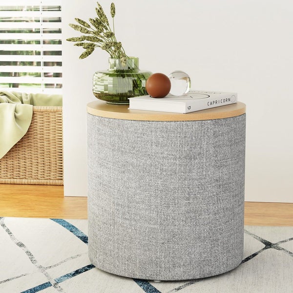 Artiss Storage Blanket Box 40Cm Linen Round Grey Blanket Boxes Carousel 6