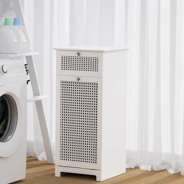 Artiss Laundry Hamper Cabinet Bathroom Storage White Rattan Clothes Basket Laund Carousel 5