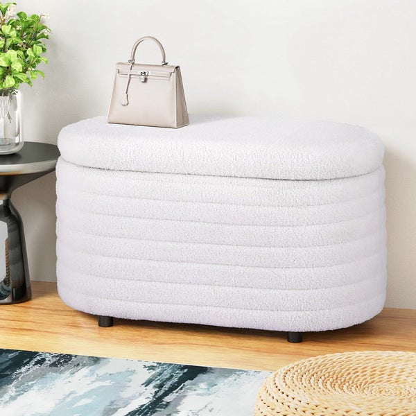 Artiss Storage Blanket Box 87Cm Boucle Fabric Oval Blanket Boxes Carousel 5