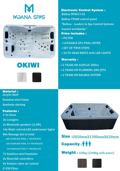 Backorder Okiwi Spa Pool 15 Amp 3 Person 2 Loungers Hot tub Spas Family Relax Carousel 2