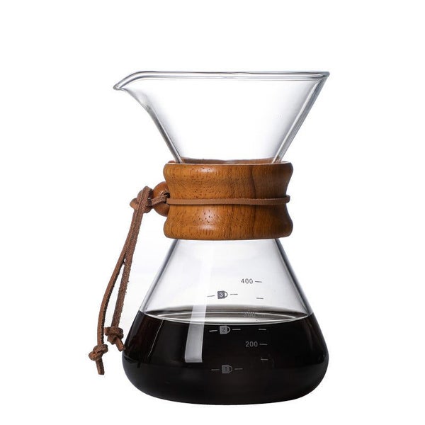 400ML Classic Glass Coffee Maker with Wooden Collar and Leather Strap62991661624195112