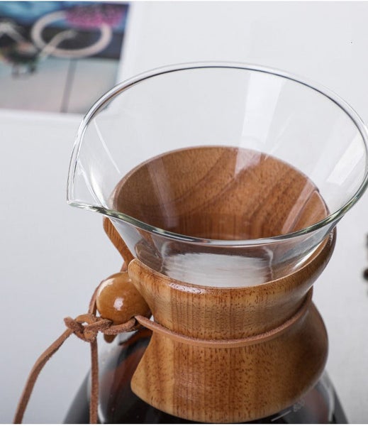 800ML Classic Glass Coffee Maker with Wooden Collar and Leather Strap62991661629442112