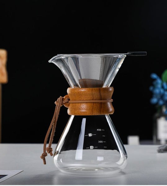 400ML Classic Glass Coffee Maker with Wooden Collar and Leather Strap62991661624195113
