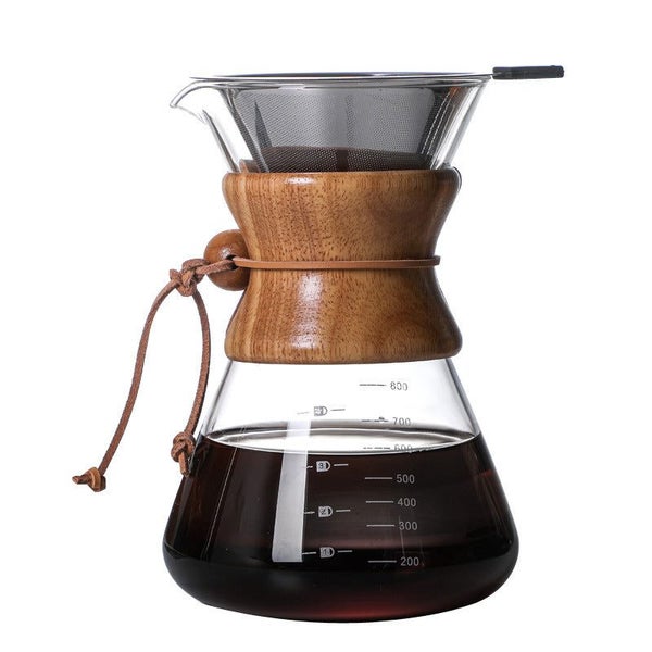 400ML Classic Glass Coffee Maker with Wooden Collar and Leather Strap62991661624195114