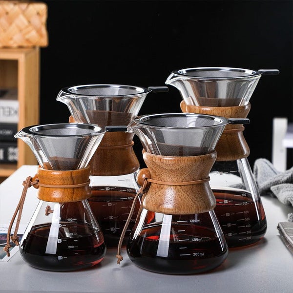 400ML Classic Glass Coffee Maker with Wooden Collar and Leather Strap62991661624195111