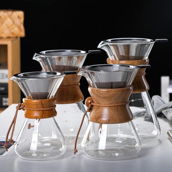 400ML Classic Glass Coffee Maker with Wooden Collar and Leather Strap62991661624195112