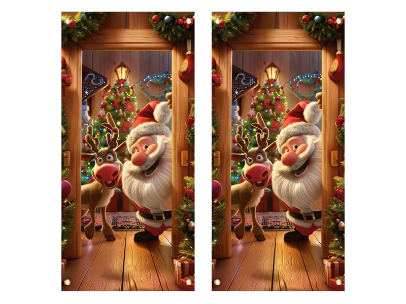 2X 180x90CM Santa Claus Door Cover Christmas Background Cloth Hanging Style1 Carousel 1