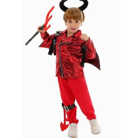 135-145cm Boy Devil Costume Devil Jacket Outfit Horn headwear Wings Dress up Ha Carousel 1