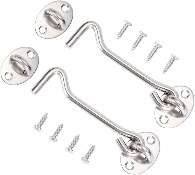 2PCS Barn Door Latch Sliding Door Lock with Screws & Eye Hook - Silver Carousel 1