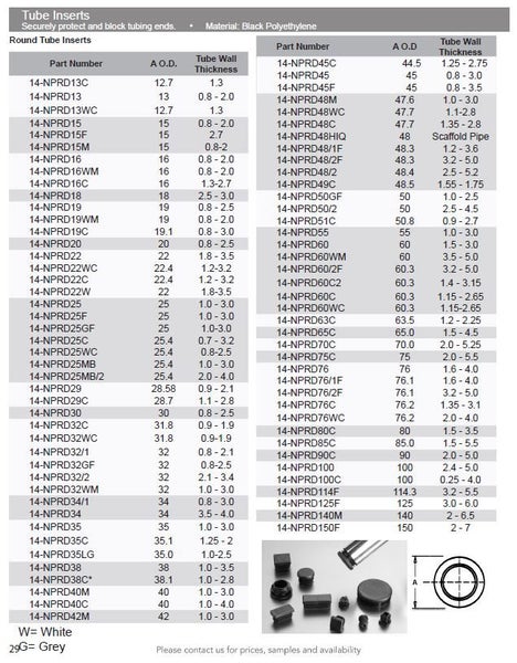 50mm Round Black Tube Inserts 2.5-4.0mm wall - 8Qty Carousel 2