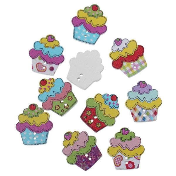 Buttons Wooden Cup cake shaped NEW Carousel 1