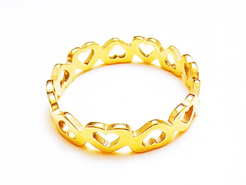 Gold Plated Stainless Steel Couple Rings with Hollow Heart & Zirconia Carousel 2