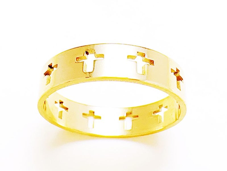 Gold Plated Stainless Steel Hollow Cross Ring Carousel 1