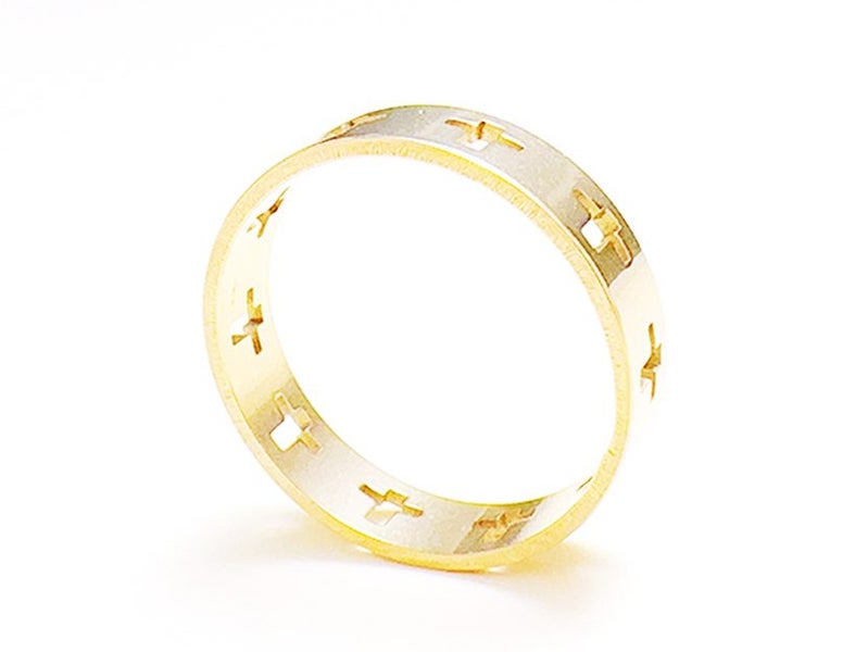 Gold Plated Stainless Steel Hollow Cross Ring Carousel 2