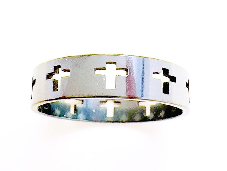 Black Stainless Steel Ring with Hollow Cross Design Carousel 1
