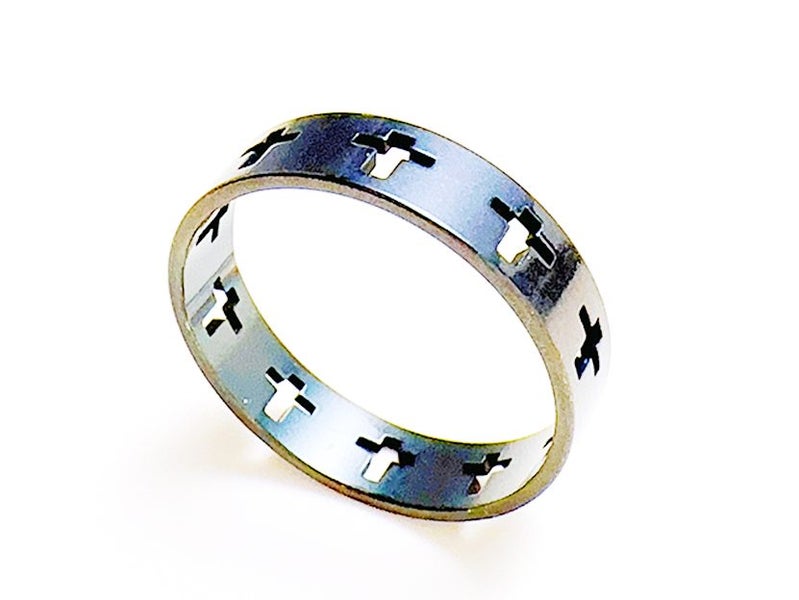 Black Stainless Steel Ring with Hollow Cross Design Carousel 2