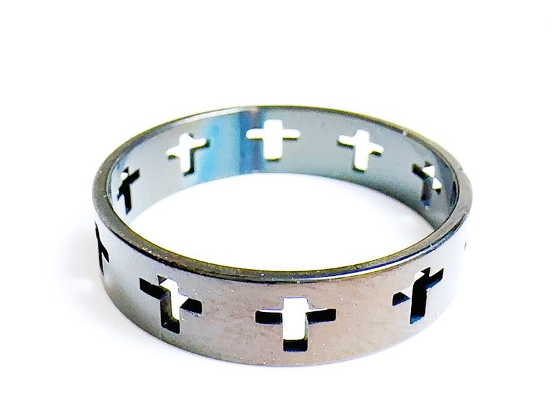 Black Stainless Steel Ring with Hollow Cross Design Carousel 4