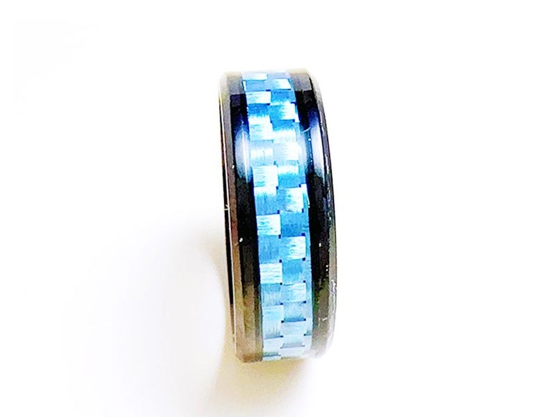 Stainless Steel Ring with Blue Carbon Fiber Inlay Carousel 1
