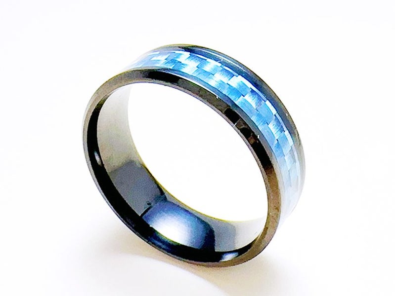 Stainless Steel Ring with Blue Carbon Fiber Inlay Carousel 2