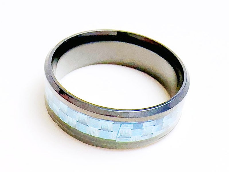 Stainless Steel Ring with Blue Carbon Fiber Inlay Carousel 4
