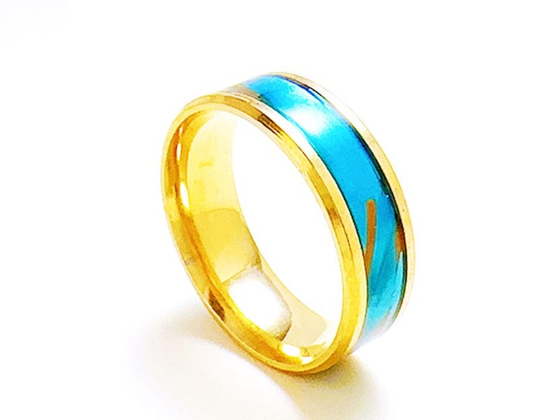 Stainless Steel Ring with Teal Oil Drip Design Carousel 1