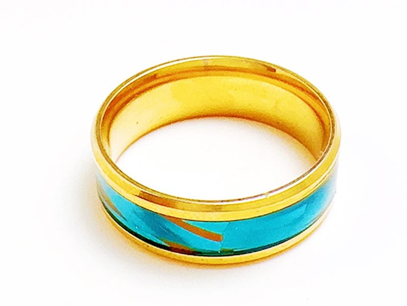 Stainless Steel Ring with Teal Oil Drip Design Carousel 2