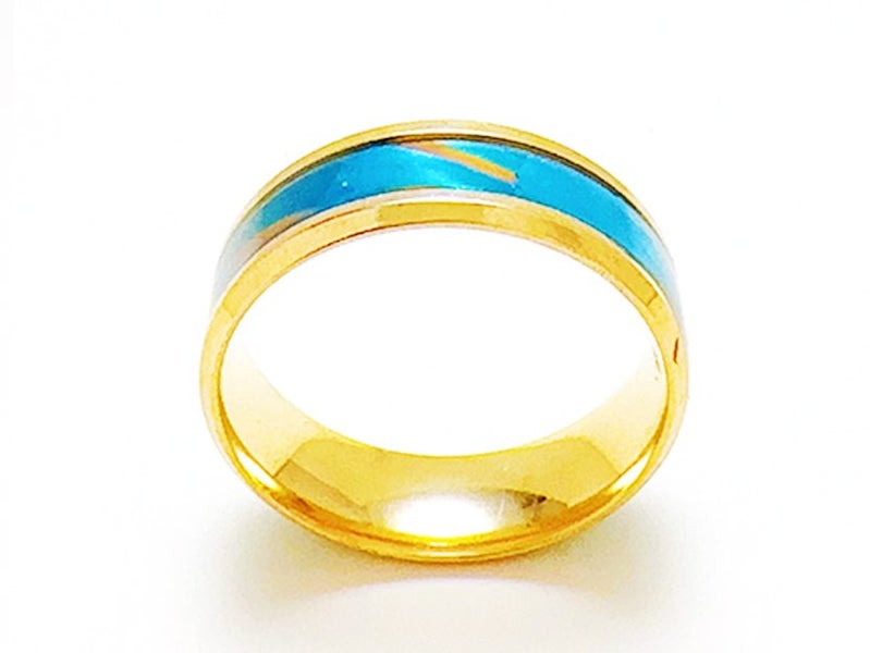Stainless Steel Ring with Teal Oil Drip Design Carousel 3
