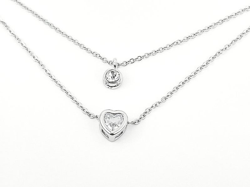 Stylish Platinum Zirconia Heart Charm Necklace Carousel 1