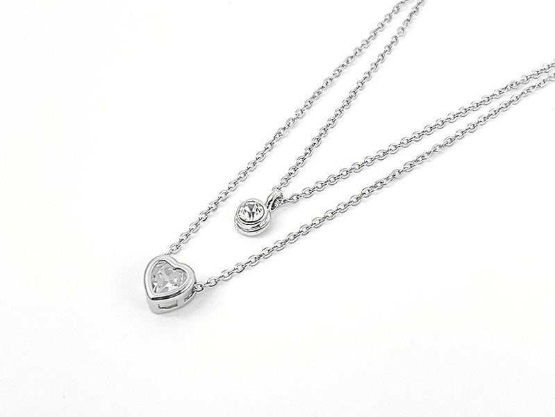 Stylish Platinum Zirconia Heart Charm Necklace Carousel 2