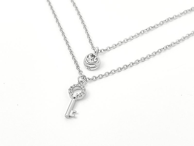 Zirconia Key Pendant Elegant Platinum Necklace Carousel 2