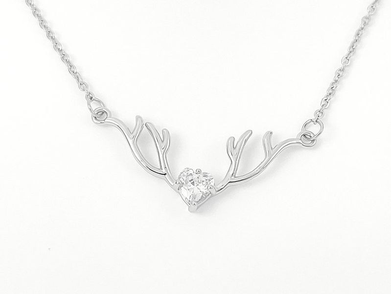 Zirconia Antler Pendant White Gold Necklace Carousel 1