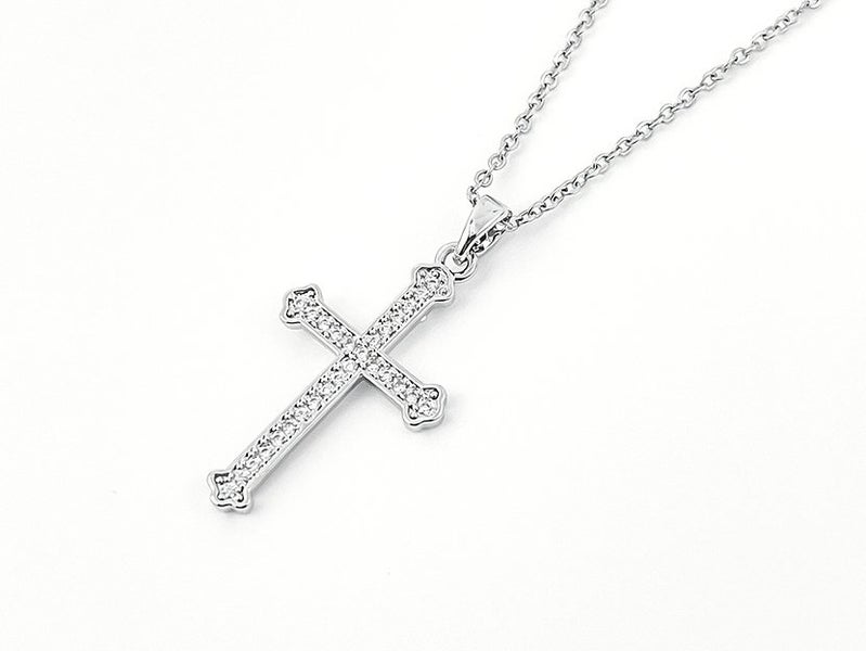 Sparkling Zirconia White Gold Cross Pendant Necklace Carousel 1