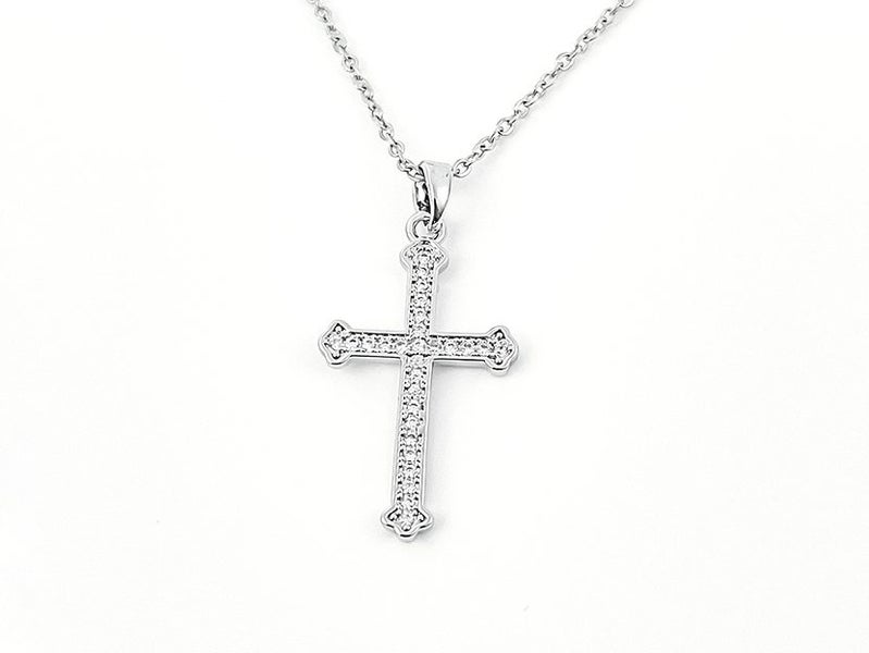 Sparkling Zirconia White Gold Cross Pendant Necklace Carousel 2