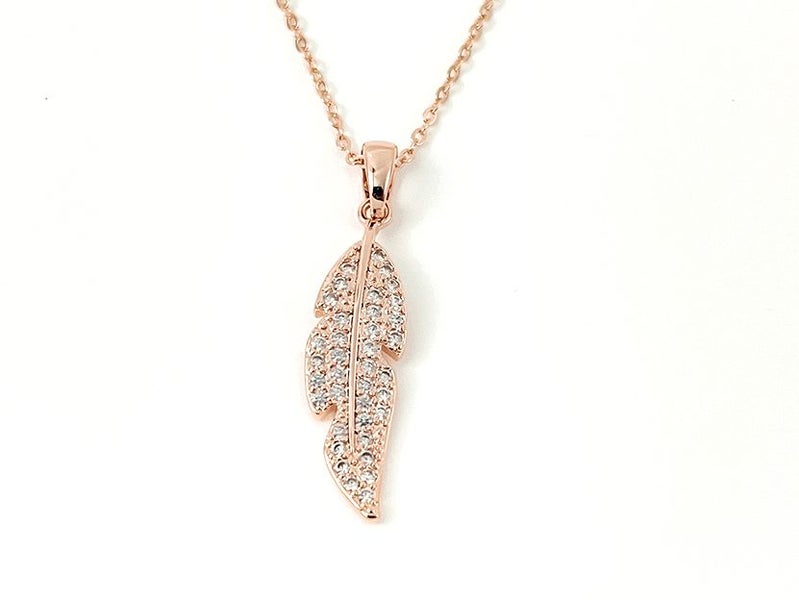 Sparkling Zirconia-Adorned Rose Gold Leaf Pendant Carousel 1