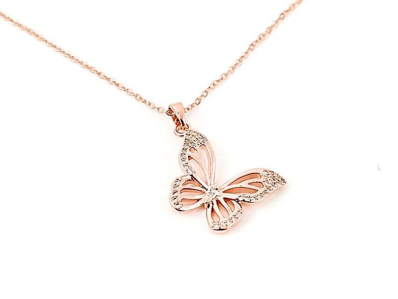 Zirconia-Adorned Rose Gold Butterfly Pendant Necklace Carousel 1