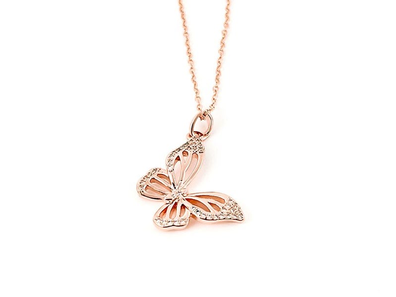 Zirconia-Adorned Rose Gold Butterfly Pendant Necklace Carousel 2
